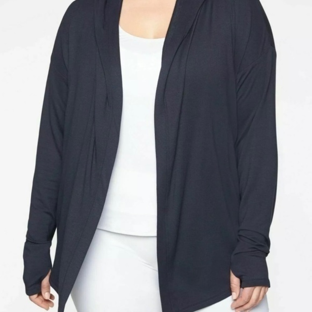 Athleta Nirvana Hooded Wrap Top Open Front Navy Blue ST